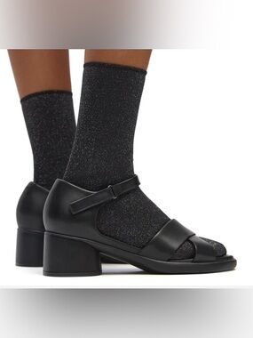 ECCO Black Leather Cross-Strap Ankle Sandals